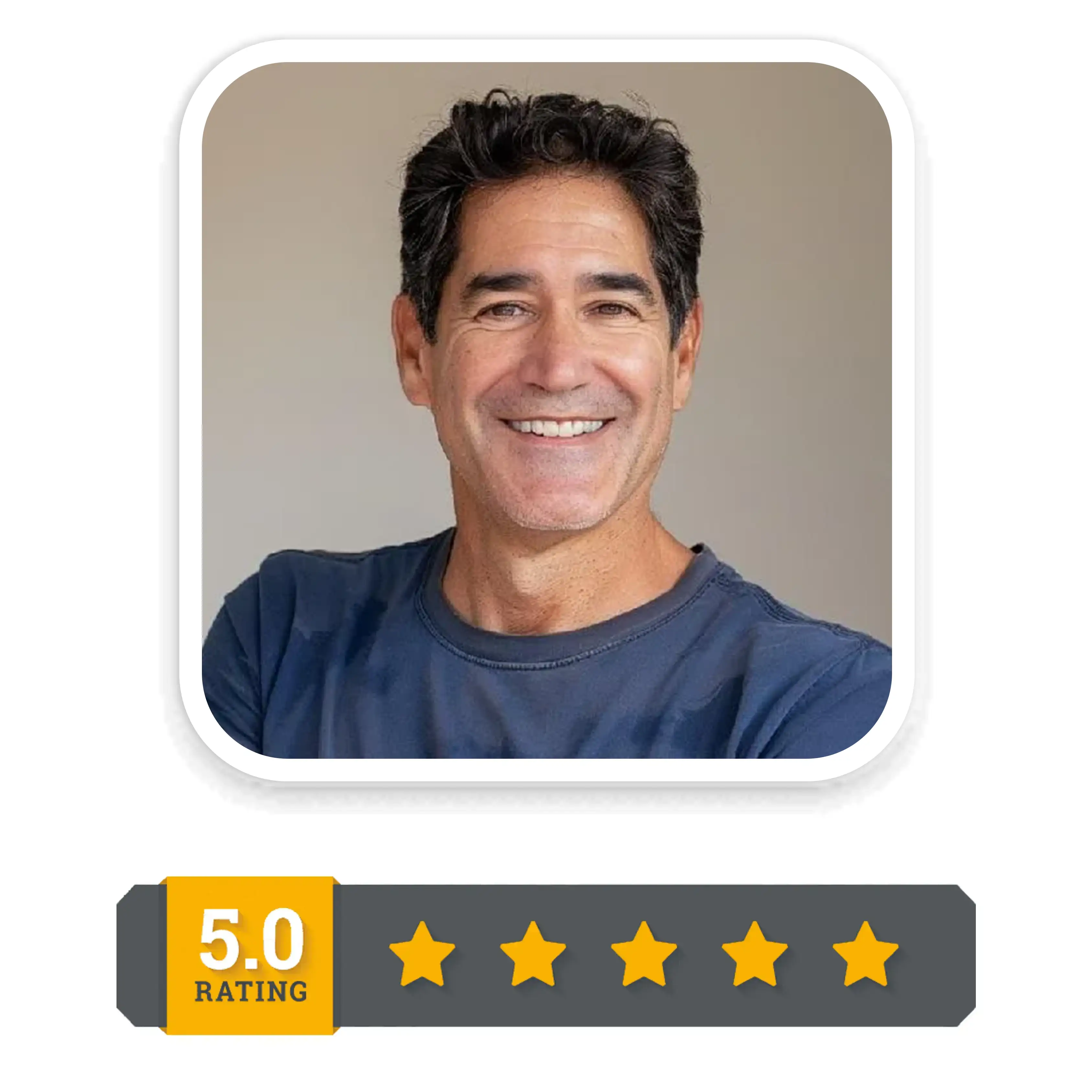 Smiling male customer with 5 star rating review of Moringa Magic supplement