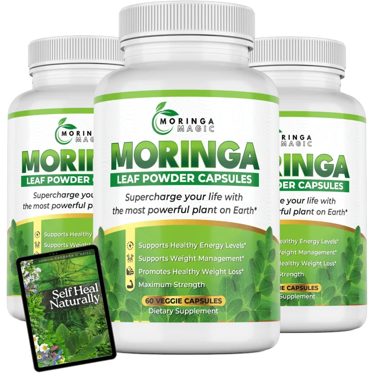 Three bottles of Moringa Magic with Self Heal Naturally digital bonus artwork